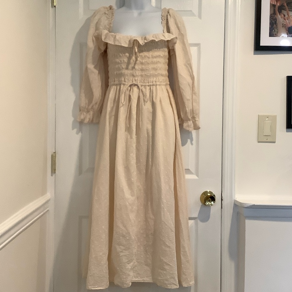 R YIPOSHA 100% Cotton Cream Neutral Cottagecore  Ruffled Farm Prairie Dress XL